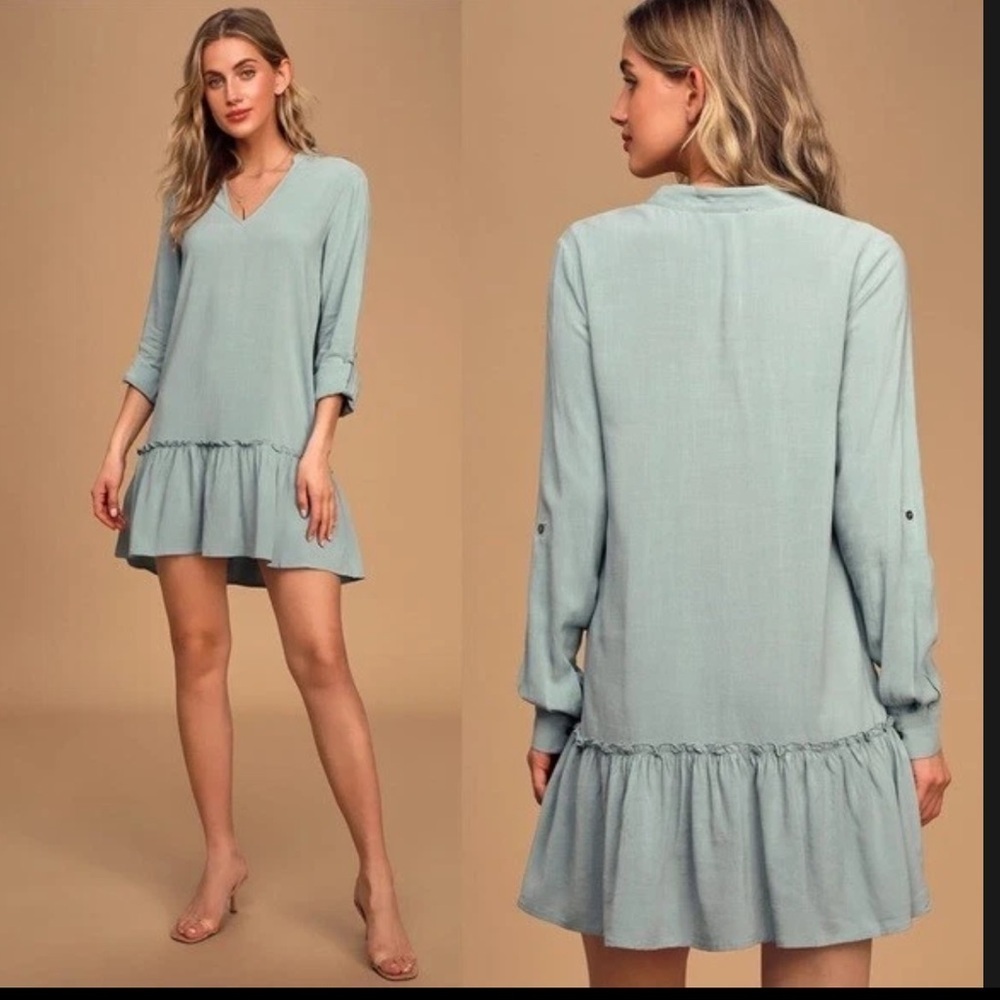 Lulu's Light Blue Ruffled Hem Dress